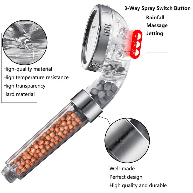NOSAME Shower Head, Filter Filtration High Pressure Water Saving 3 Mode Function Spray Handheld Showerheads for Dry Skin & Hair - Image 3